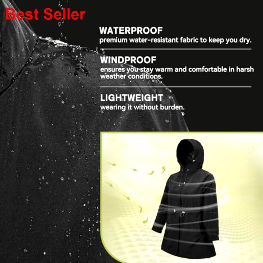 Waterproof Packable Raincoat Long Windbreaker Jac… - image 7